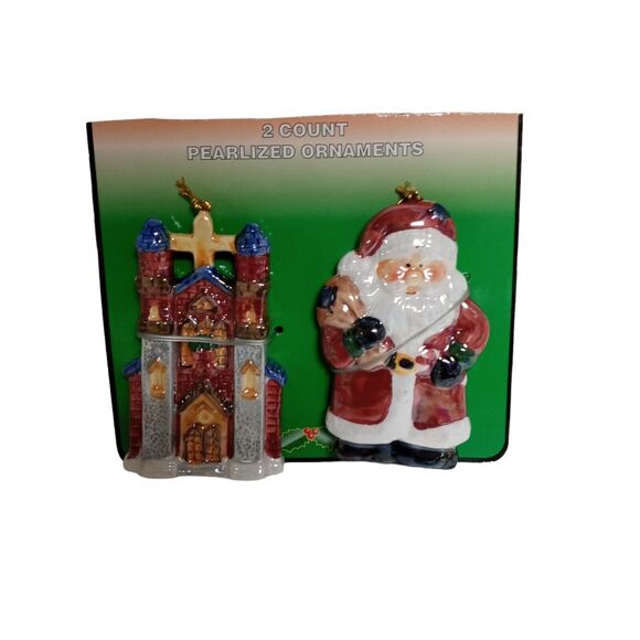 🎄 Vintage Ornament Trio | Santa Church Bear 🧸3–4" Tall Holiday Splendor ✨ - Picture 11 of 14